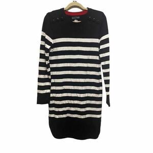 Jessica Howard Knit Knee Length Striped Pullover Crewneck Long Sleeve Sweater Dr